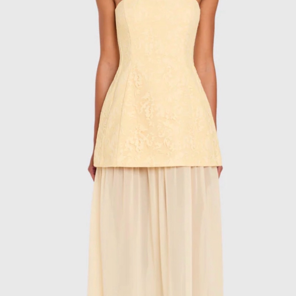 Amanda Uprichard Strapless yellow floral Dress Linda midi dress